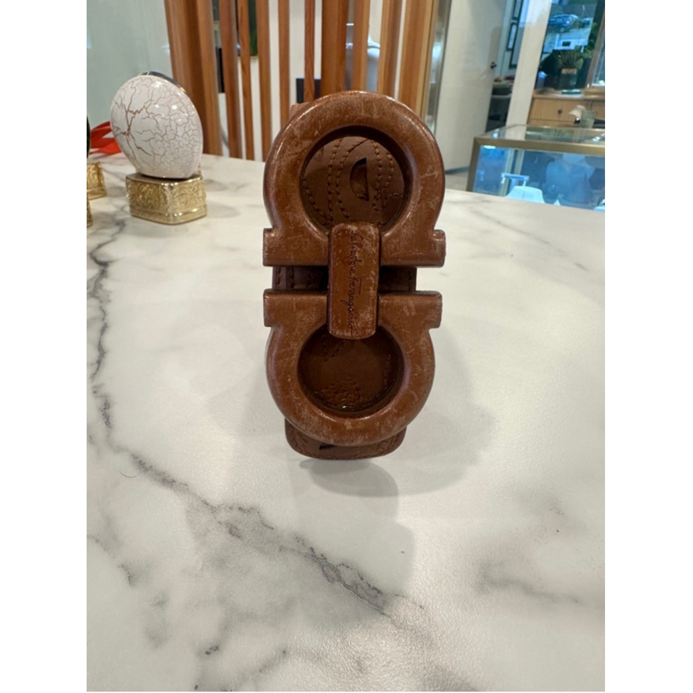 ❌sold❌Authentic rare Salvatore ferragamo belt wood leather top buckle - Picture 3 of 7